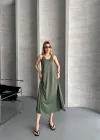 Yeşil Askılı Akışkan Elbise