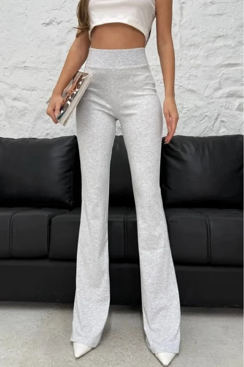 Gri Yüksek Bel İspanyol Paça Tayt