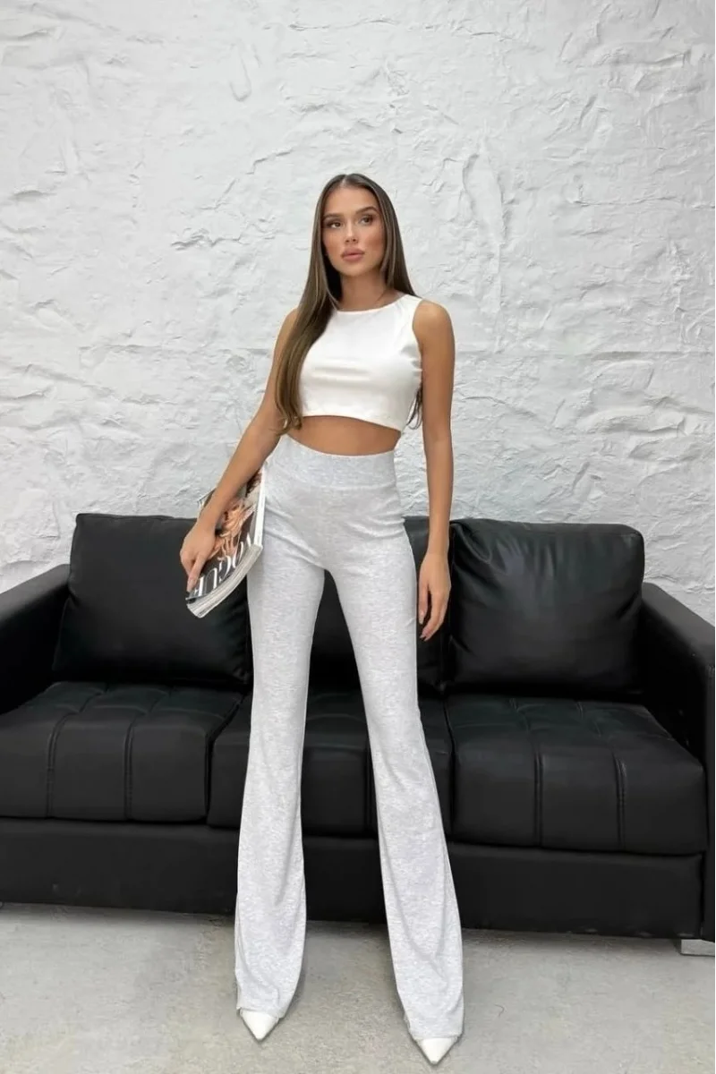 Gri Yüksek Bel İspanyol Paça Tayt