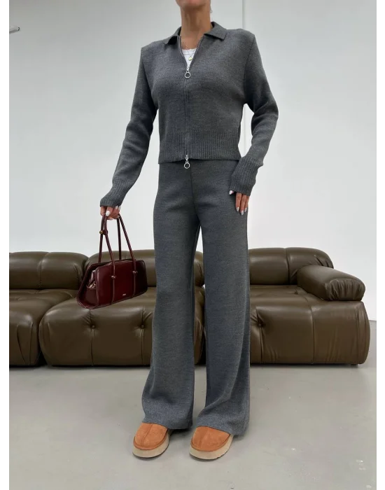 Antrasit Triko İkili Takım Ters Fermuar