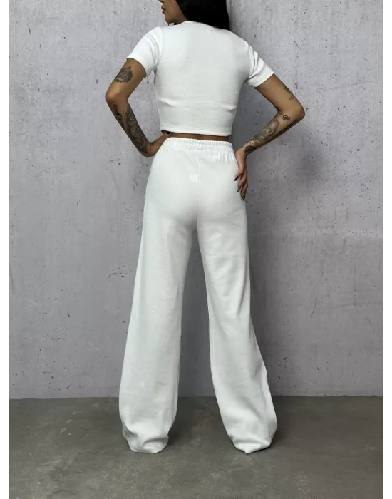 Beyaz Palazzo Crop İkili Takım