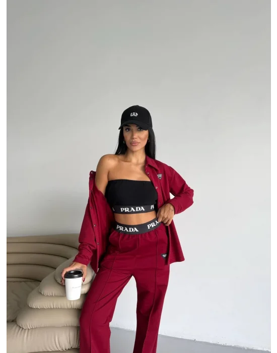 Bordo İki İplik Üçlü Takım