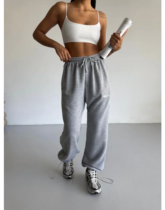 Gri Bell Stoperli Oversize Unisex Eşofman