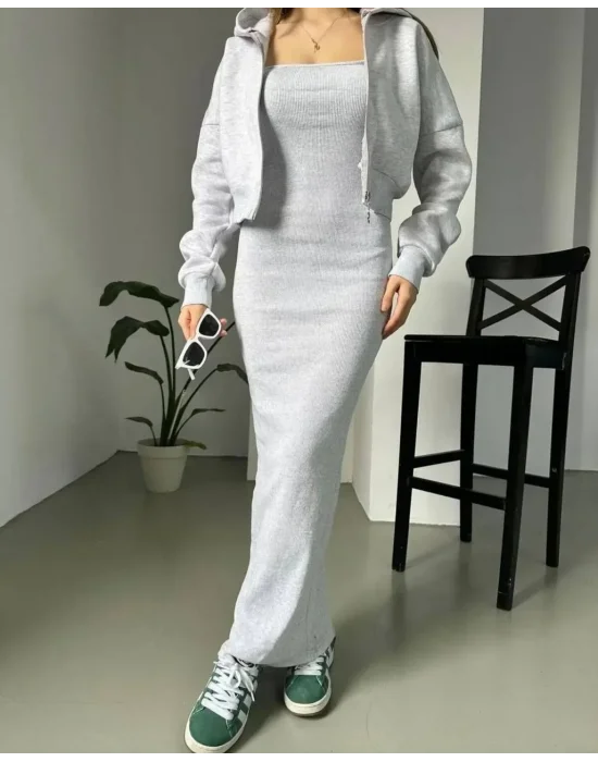 Gri Sweat Elbise Kombini