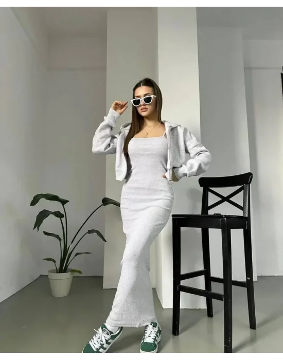 Gri Sweat Elbise Kombini