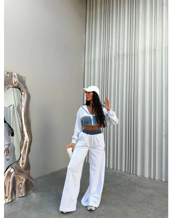 Beyaz Üç İplik Şardonsuz İkili Takım