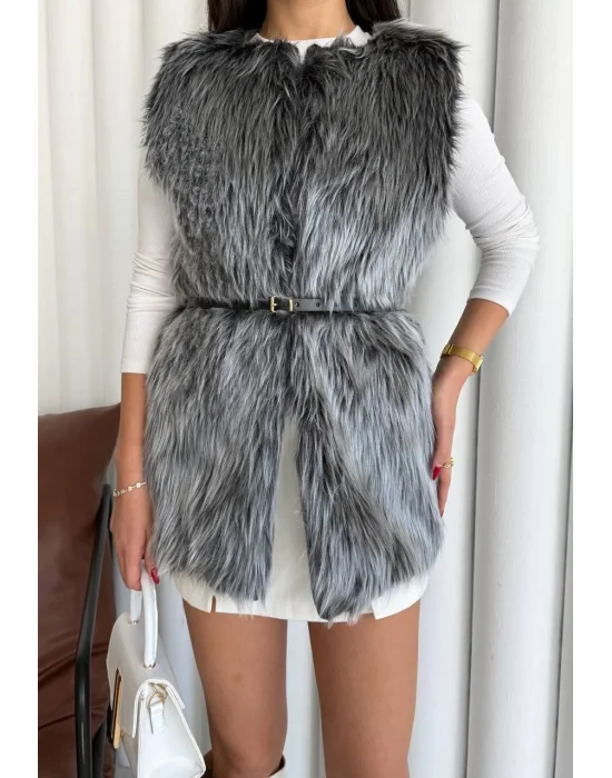 Gri Zra Kemerli Astarlı Yelek