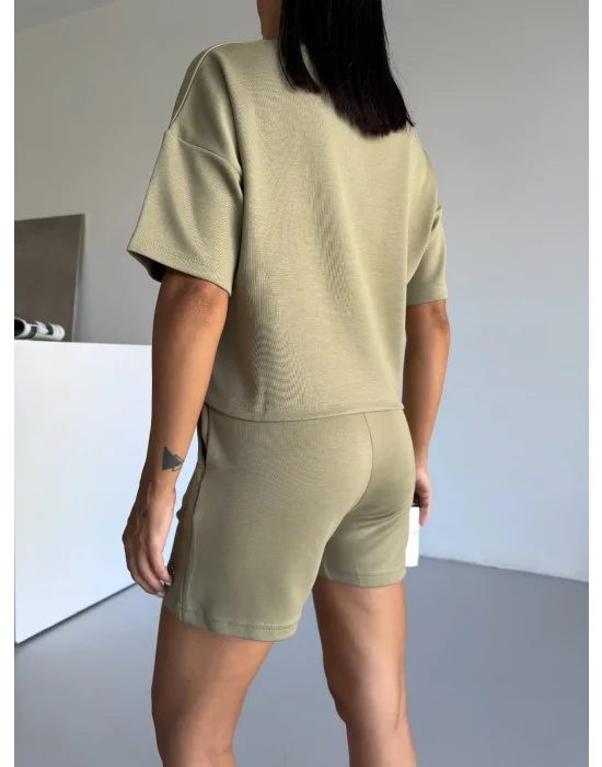 Haki Alo Yoga Modal Crop Şortlu Takım