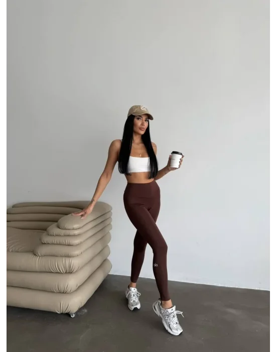 Kahve Alo Sıkılaştırıcı Yüksek Bel Tayt