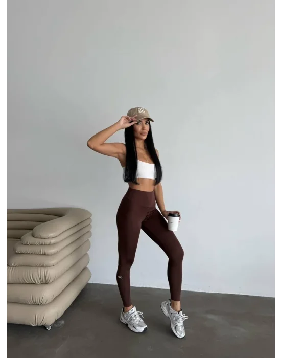 Kahve Alo Sıkılaştırıcı Yüksek Bel Tayt