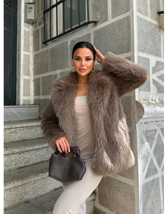 Kahve Ceket Yaka Kürk Kaban