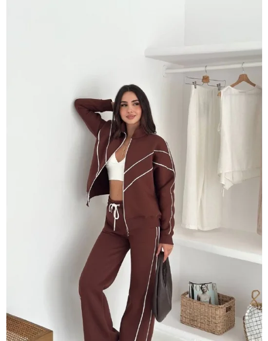 Kahve Renk Üç İplik İkili Takım