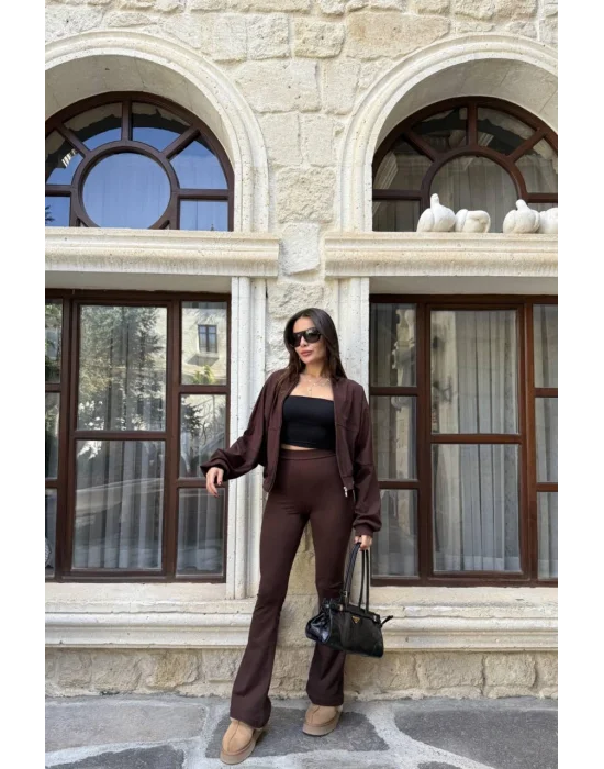 Kahve Zra Model Likralı İkili Takım