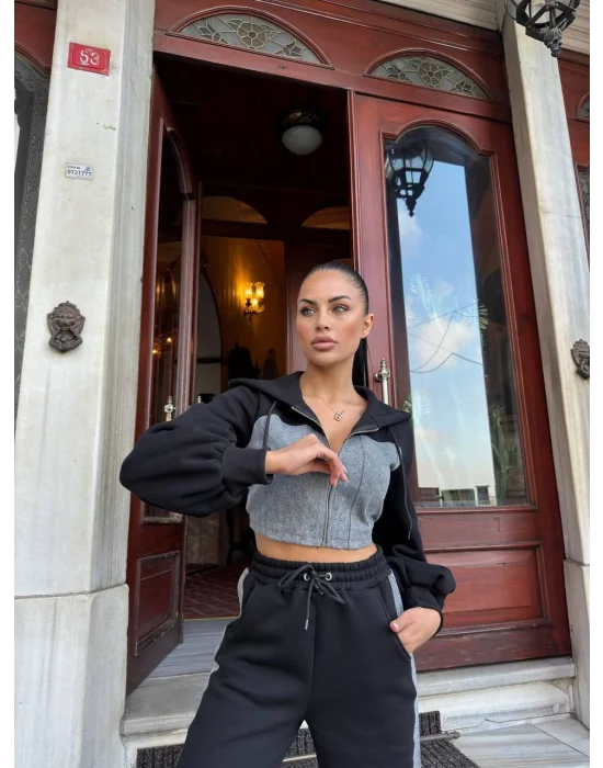 Kapşonlu Çift Renk İkili Takım