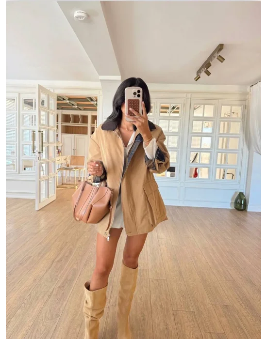 Karamel Kadife Yakalı Clasik Ceket