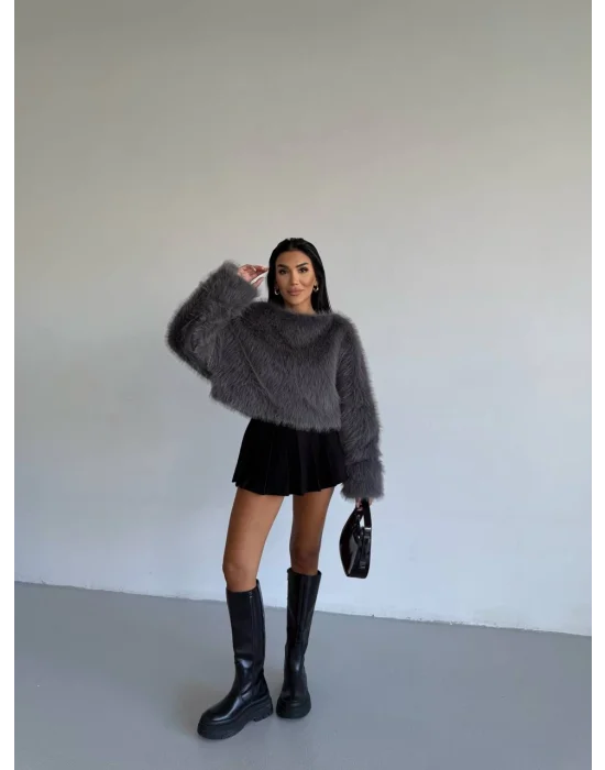 Kiremit Pelüş Tüylü Kalın Kazak