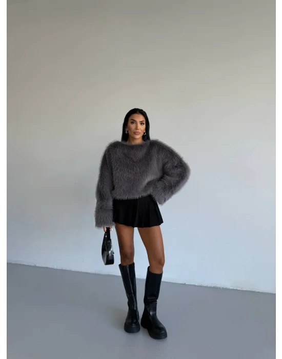 Kiremit Pelüş Tüylü Kalın Kazak