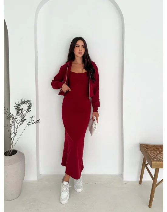 Kırmızı Hırka Elbise