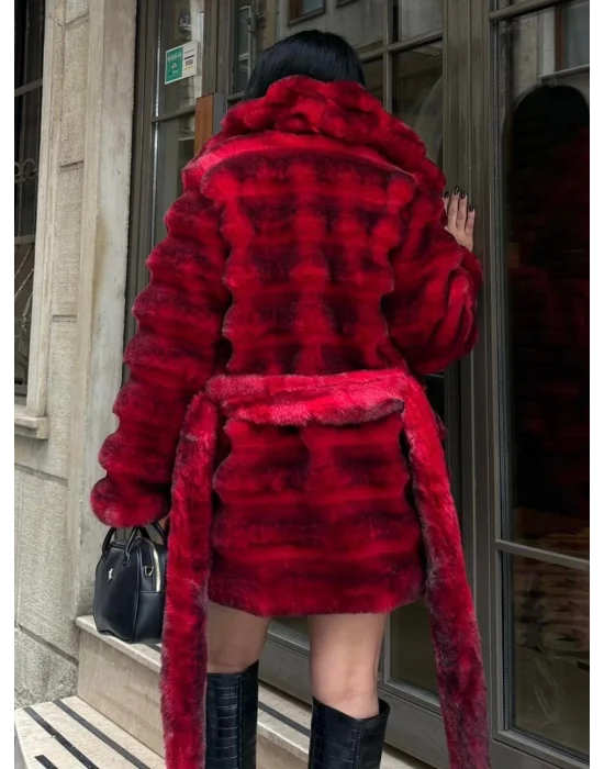 Kırmızı Kırçıllı Kısa Kürk New