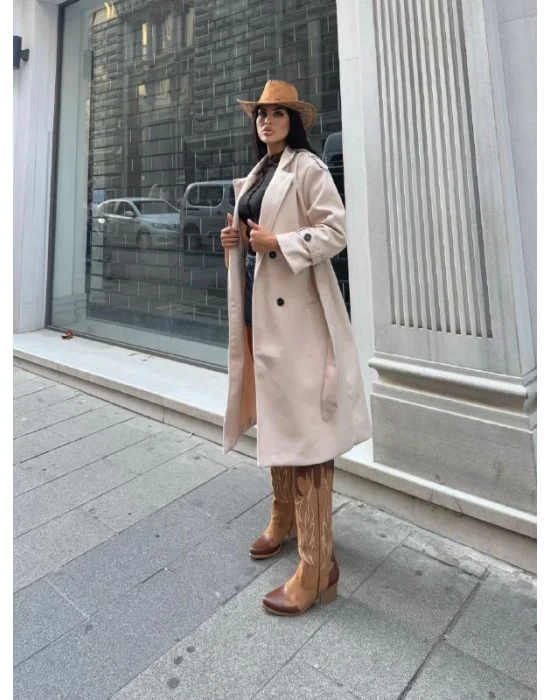 Krem Astarlı Premium Kaşe Kaban