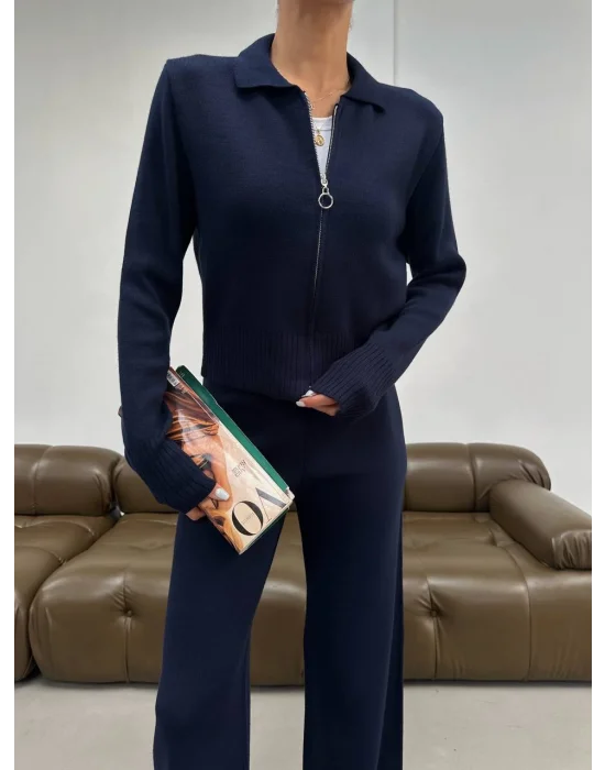 Lacivert Triko İkili Takım Ters Fermuar