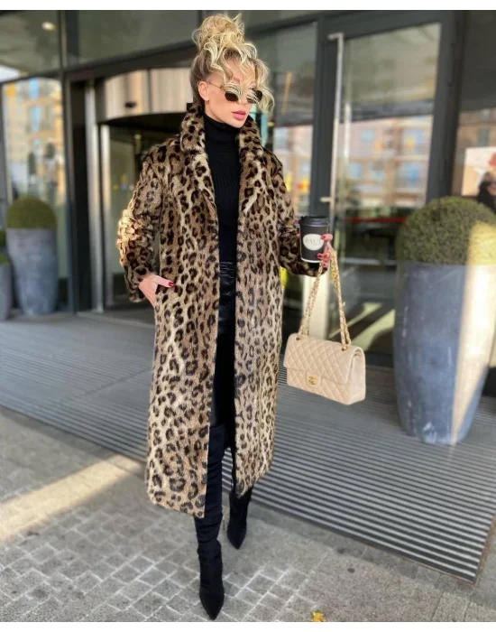 Lepar Desenli Kuşaklı Kaban