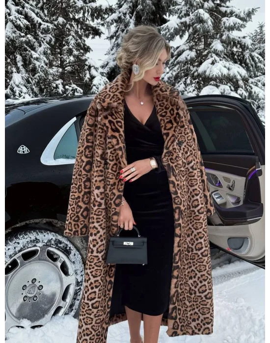 Lepar Desenli Kuşaklı Kaban