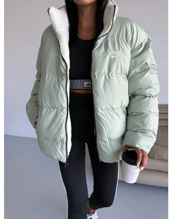 Mint Yeşil NK Oversize Unisex Çift Taraflı Mont
