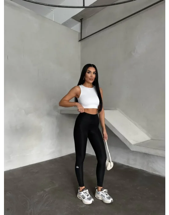 Siyah Alo Sıkılaştırıcı Yüksek Bel Tayt