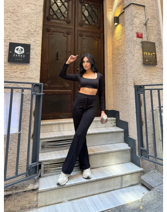 Siyah Çımalı Pantolon