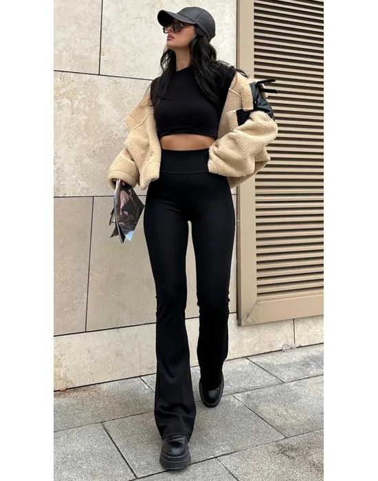 Siyah Yüksek Bel İspanyol Paça Oysho Tayt