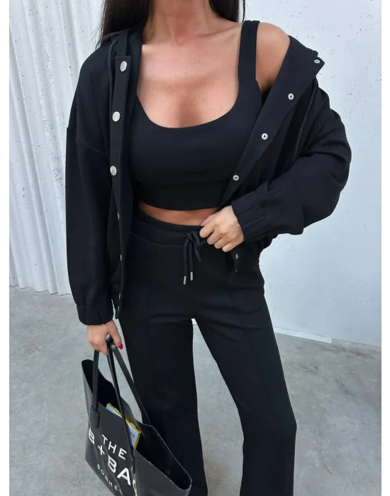 Siyah Likralı Modal Kumaş İkili Takım