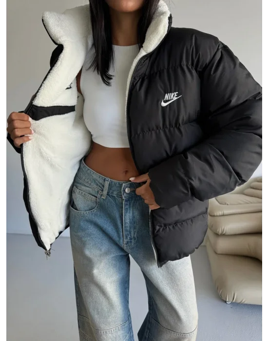 Siyah NK Oversize Unisex Çift Taraflı Mont