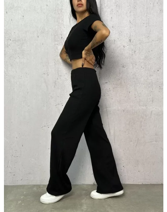 Siyah Palazzo Crop İkili Takım