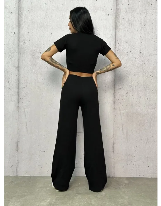 Siyah Palazzo Crop İkili Takım
