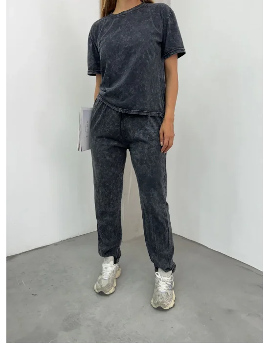 Siyah Yıkamalı Eşofman Takımı