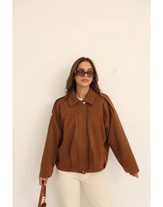 Taba Ceket Fermuarlı Süet