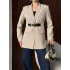 Krem Belden Kemerli Blazer Ceket Elbise | Premium Seri