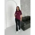 Bordo Şerit Detaylı Spor Tayt Oversize T-Shirt Takım