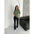 Haki Şerit Detaylı Spor Tayt Oversize T-Shirt Takım