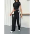 Siyah Yan Şerit Detaylı Yüksek Bel Bol Paça Tayt Takım