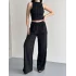 Siyah Krinkıl Kumaş Crop Top & Palazzo Pantolon İkili Takım - Yaz Şıklığı