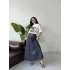 Beyaz-Lacivert Oversize Tişörtlü Etek Takım