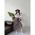 Beyaz-Kahve Oversize Tişörtlü Etek Takım