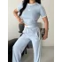 Bebe Mavisi Şerit Detaylı Crop Takım