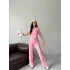 Fuşya Pembe Şerit Detaylı Crop Takım