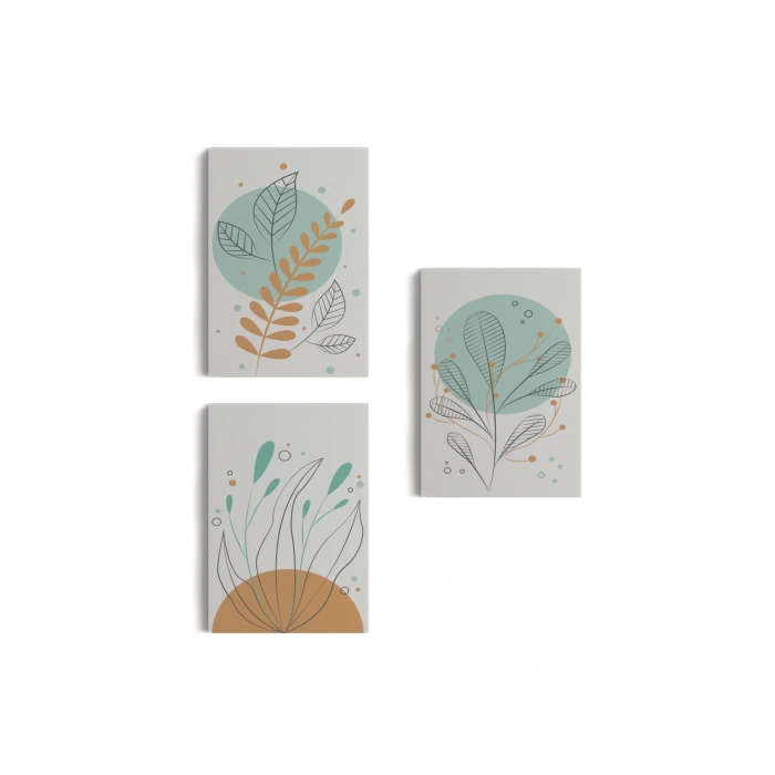 3’lü Tablo Botanik Bitkiler Koleksiyon Dekoratif Duvar Tablo Seti-BC-28