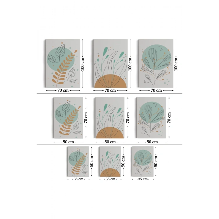 3’lü Tablo Botanik Bitkiler Koleksiyon Dekoratif Duvar Tablo Seti-BC-28