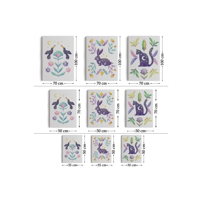 3’lü Tablo Hayvan Temalı Koleksiyon Dekoratif Şık ve Modern Duvar Tablo Seti-AŞ-19