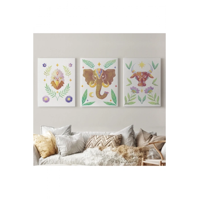 3’lü Tablo Hayvan Temalı Koleksiyon Dekoratif Şık ve Modern Duvar Tablo Seti-AT-20